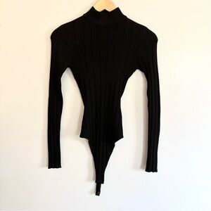 Missguided Black Ribbed Mock Neck Long-Sleeve Bodysuit